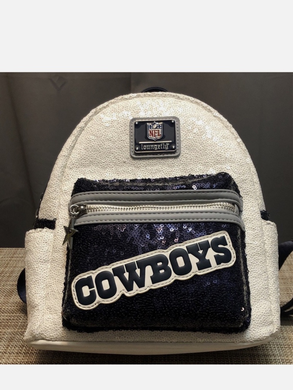 Loungefly White & Navy Sequin 'Cowboys' Mini Backpack
